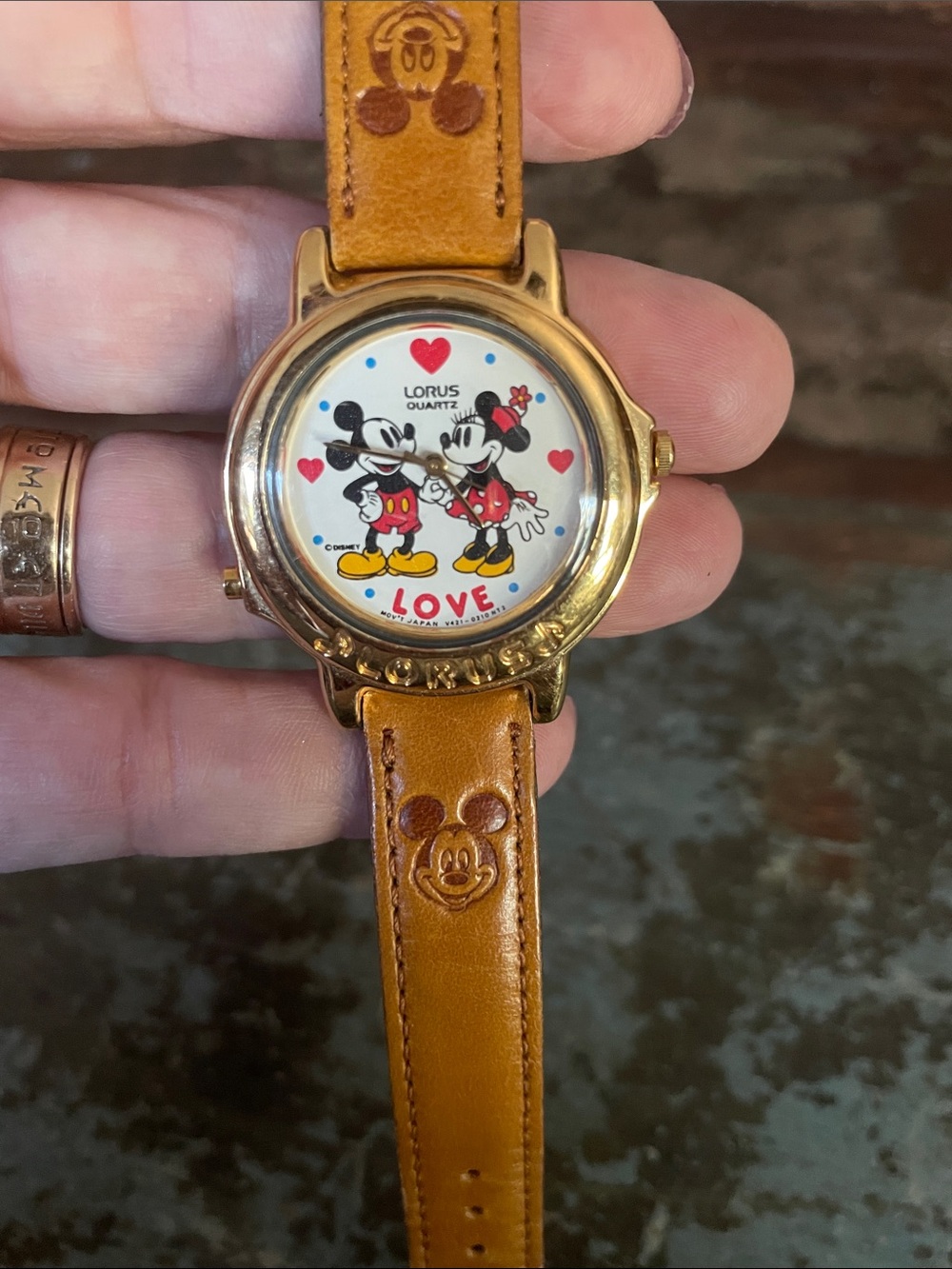 Vintage Lorus Women’s Mickey & Minnie Musical/Love Gold-Tone Watch
